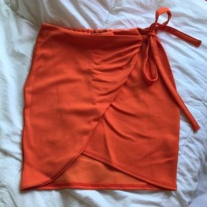 Boohoo orange wrap mini skirt